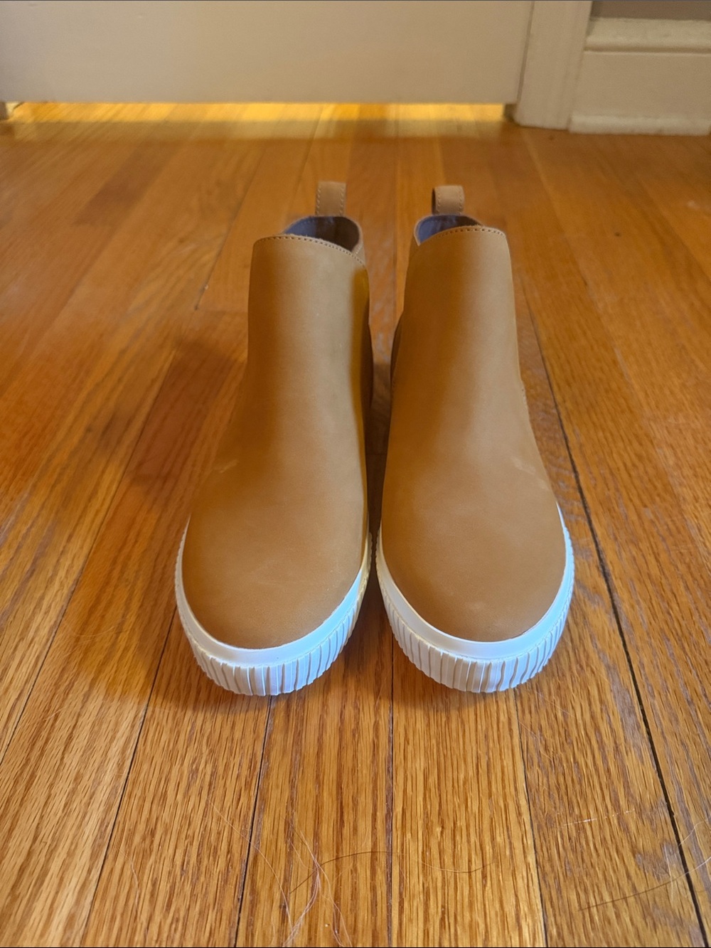 Timberland Tan Slip-On Chelsea Booties with White Sole